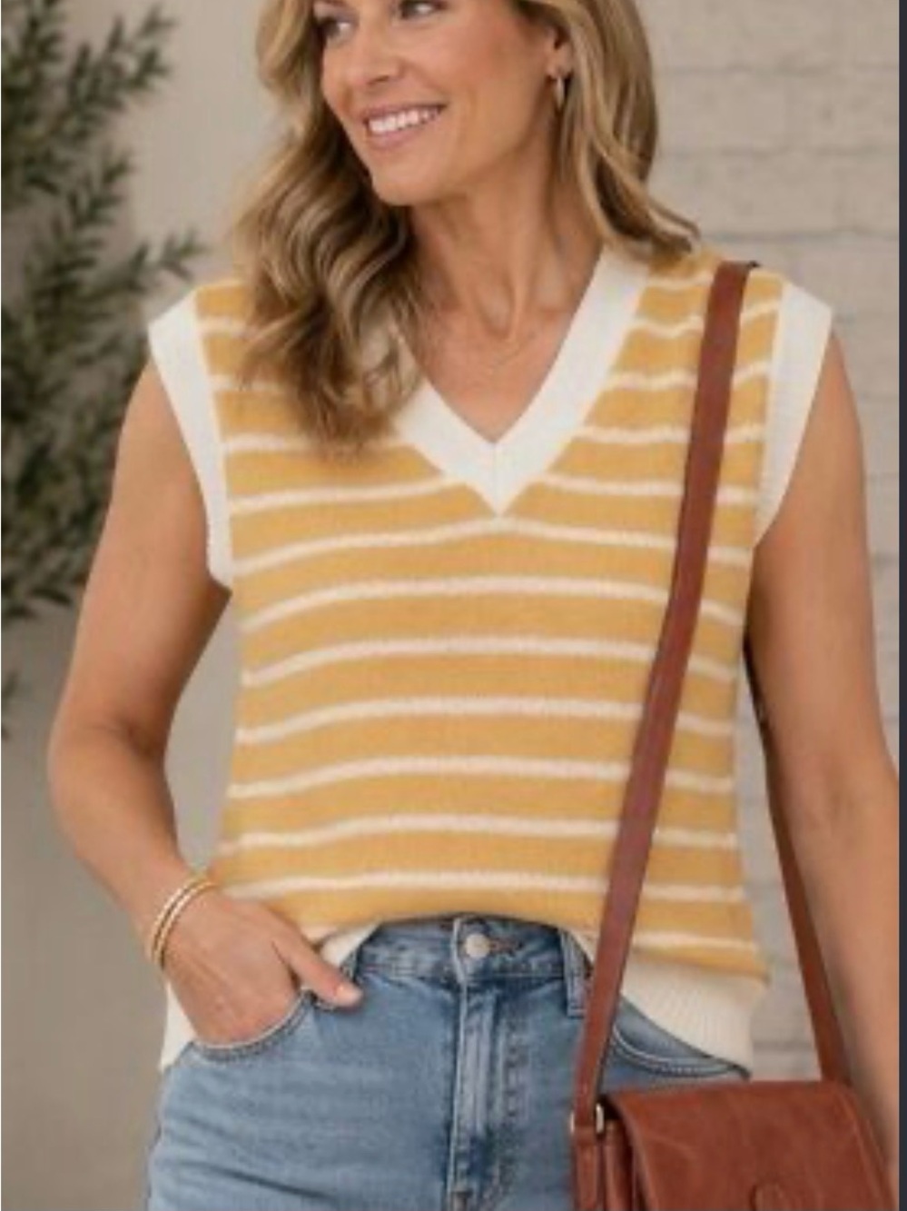 Zara Yellow and Cream Striped V-Neck Sweater Vest - Picture 5 of 5